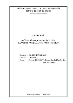 Chuyên đề Hướng dẫn học sinh cách làm dạng bài nghị luận so sánh văn học
